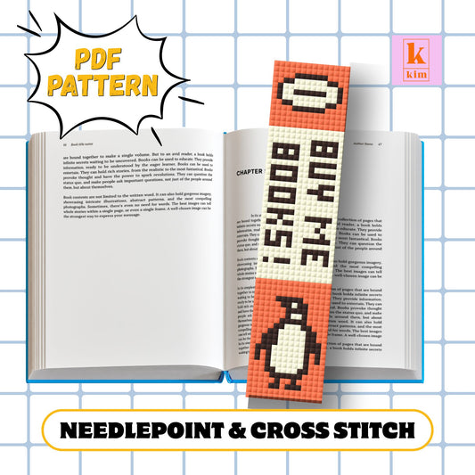 Penguin book cover bookmark cross stitch + needlepoint pattern. Digital pdf.