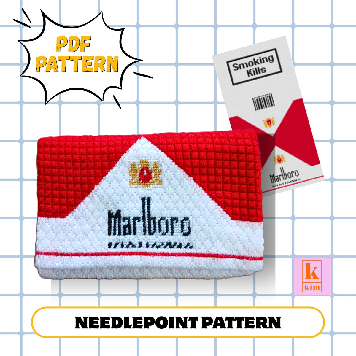 Cigarette packet clutch needlepoint pattern.