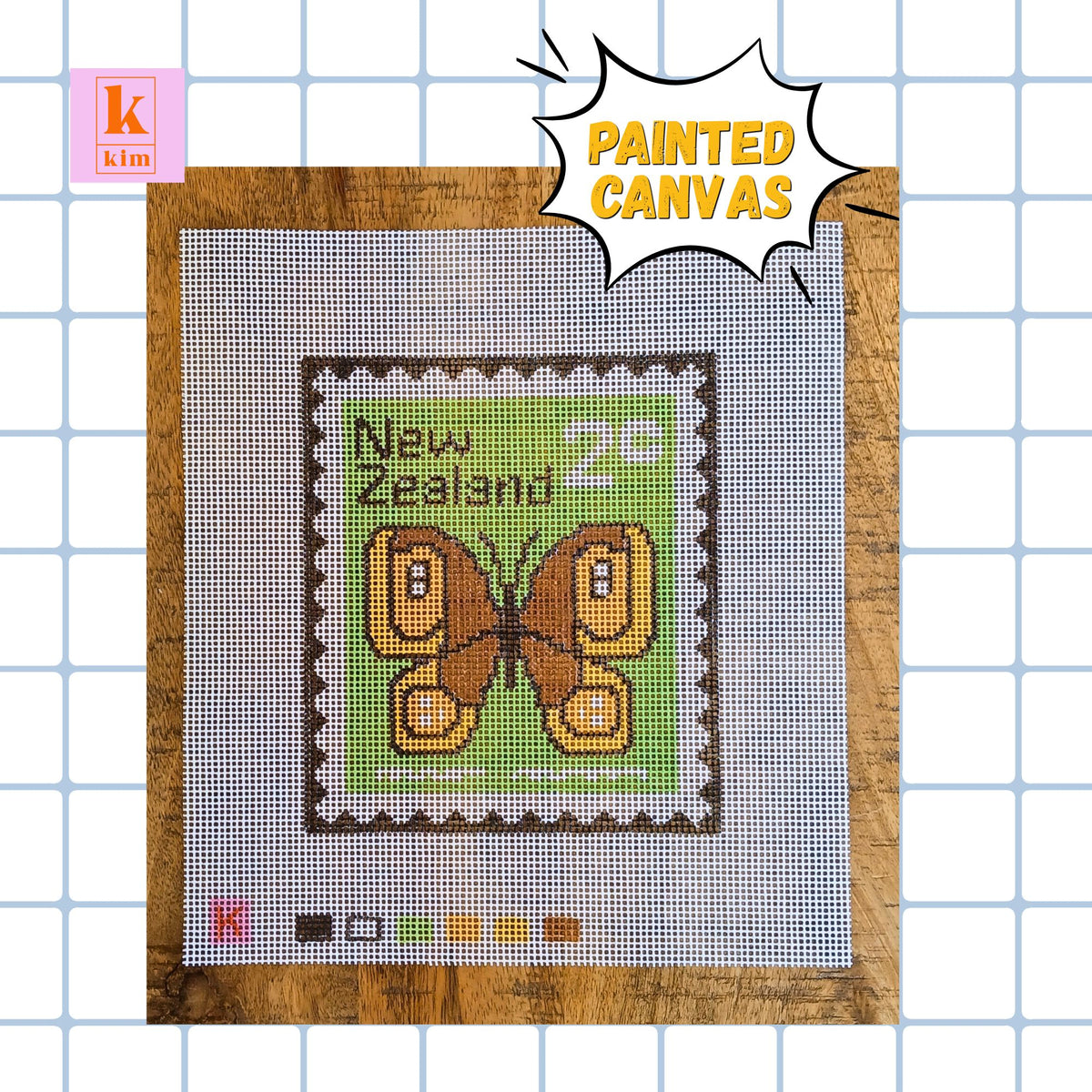 Retro Butterfly hand painted Zweigart interlock needlepoint canvas.