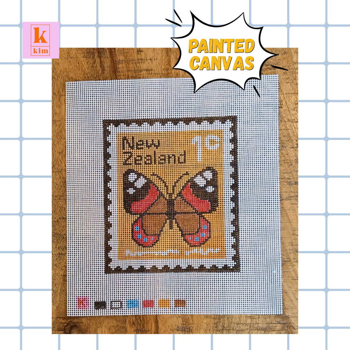 Red Butterfly hand painted Zweigart interlock needlepoint canvas.