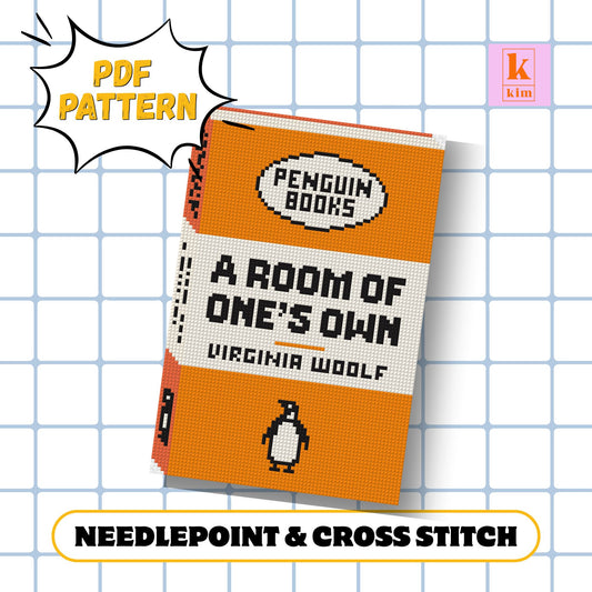Penguin book cover A Room of One's Own, needlepoint and cross stitch digital pdf pattern.