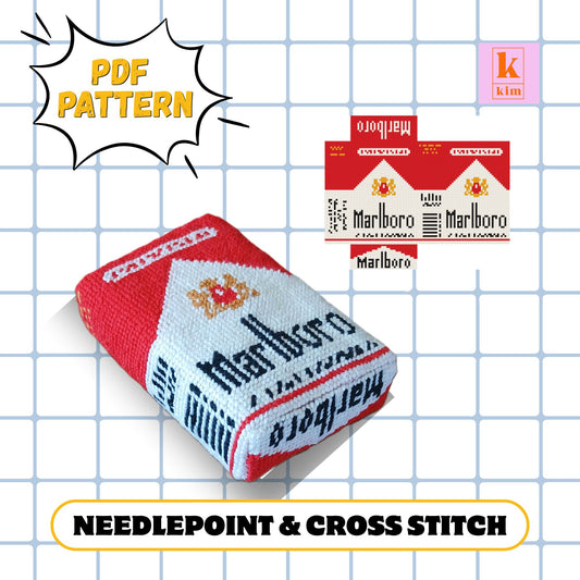 Marlboro cigarettes packet. 3D needlepoint and cross stitch digital pdf pattern. Perfect for a bag charm.