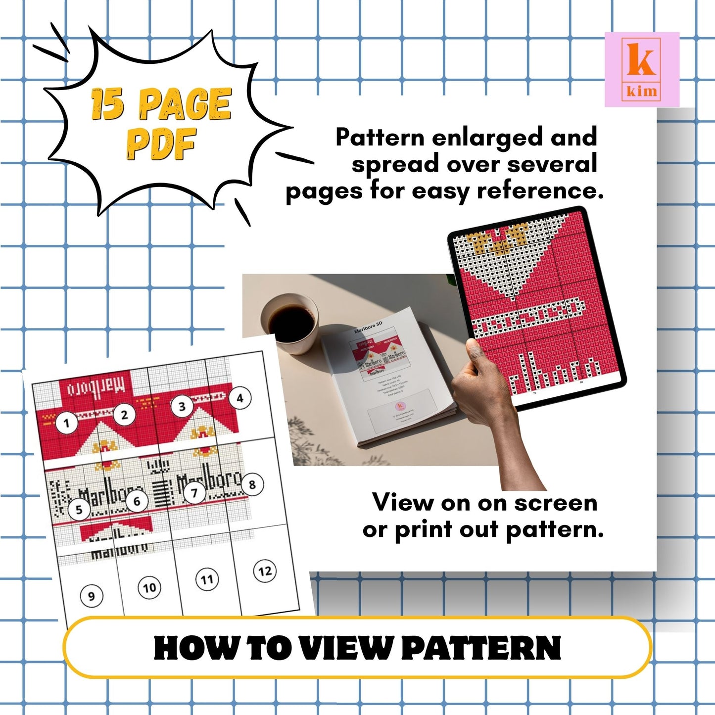 Marlboro cigarettes packet. 3D needlepoint and cross stitch digital pdf pattern. Perfect for a bag charm.
