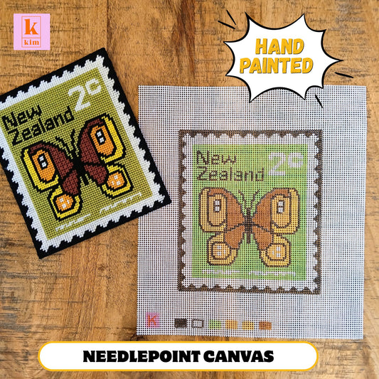 Retro Butterfly hand painted Zweigart interlock needlepoint canvas.