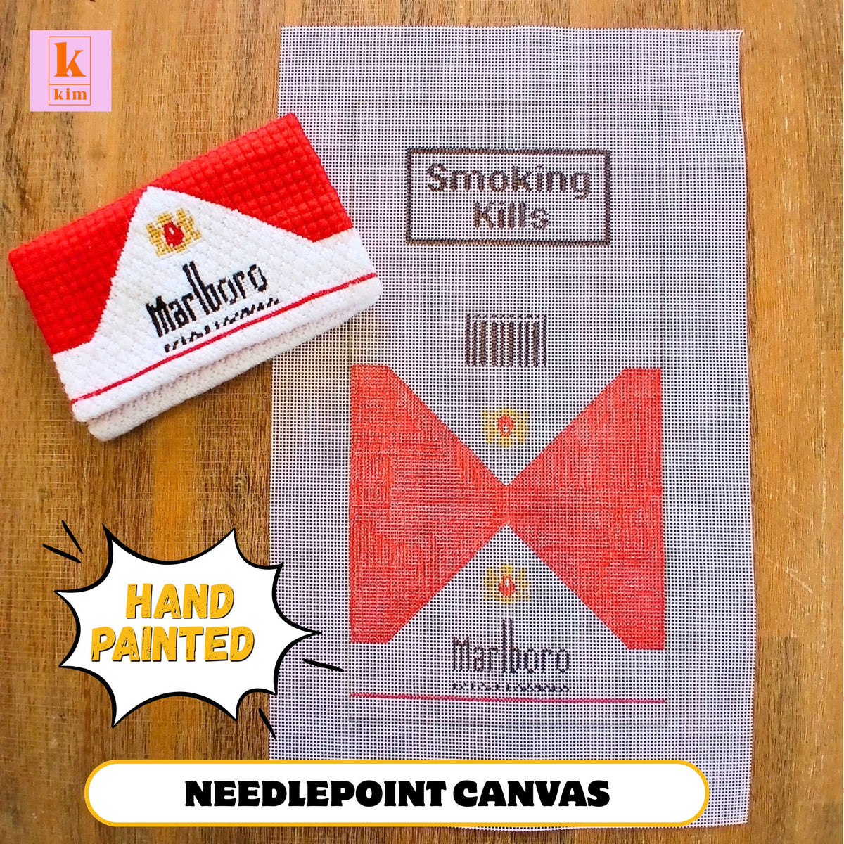 Cigarette packet clutch purse hand painted needlepoint canvas