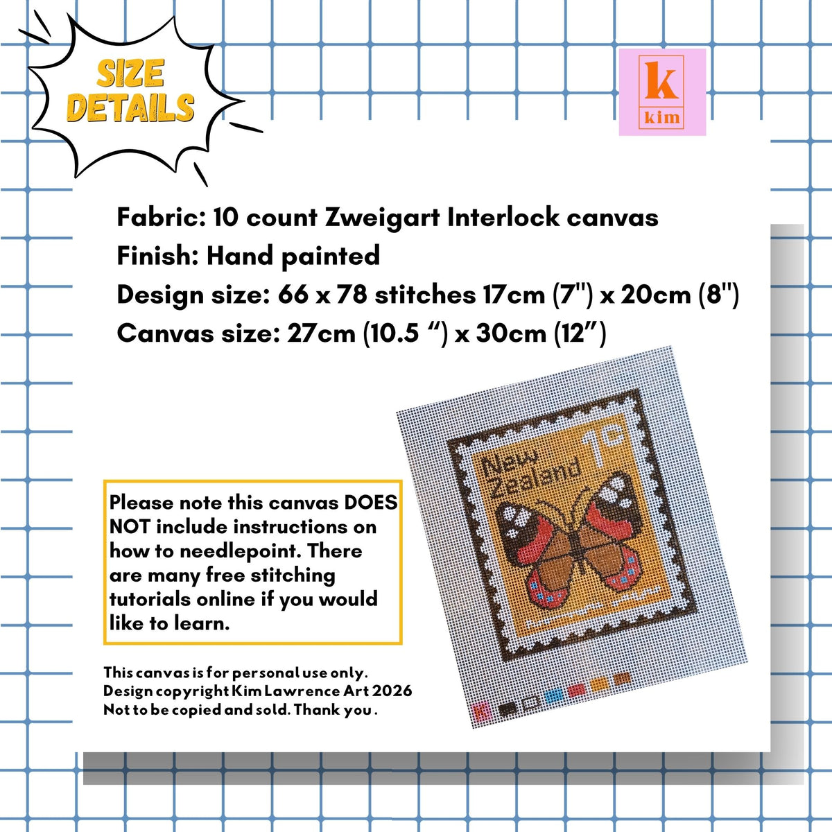 Red Butterfly hand painted Zweigart interlock needlepoint canvas.