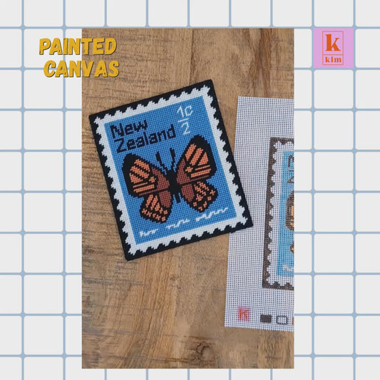 Butterfly hand painted Zweigart interlock needlepoint canvas.