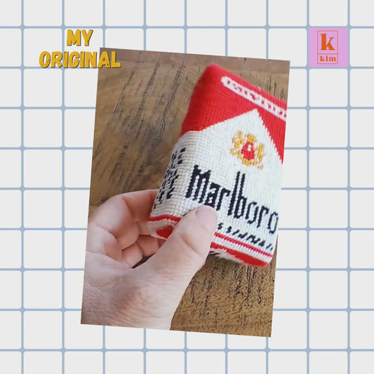 Marlboro cigarettes packet. 3D needlepoint and cross stitch digital pdf pattern. Perfect for a bag charm.
