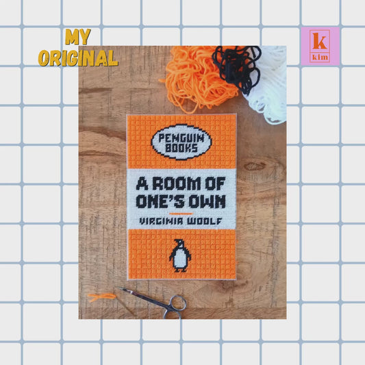 Penguin book cover A Room of One's Own, needlepoint and cross stitch digital pdf pattern.